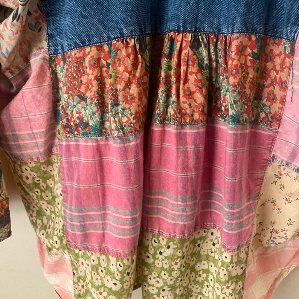 Young Threads Denim Patchwork Tunic Top with Pink… - image 9